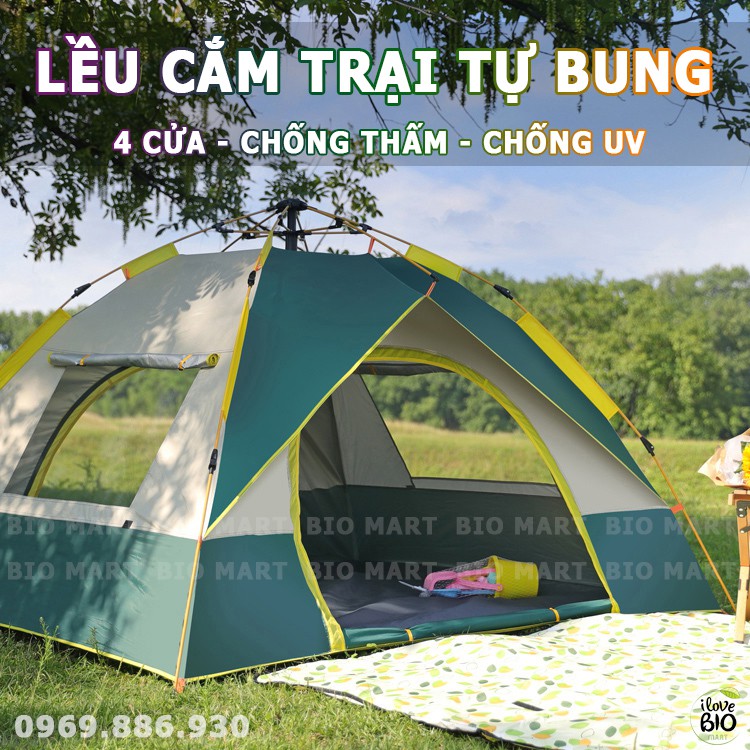 Lều Cắm Trại Lều Dã Ngoại Đi Phượt Tự Bung Du Lịch Cỡ Lớn 4-6 Người Chống Nước Chống Tia Tử Ngoại Nhiều Size - P012A