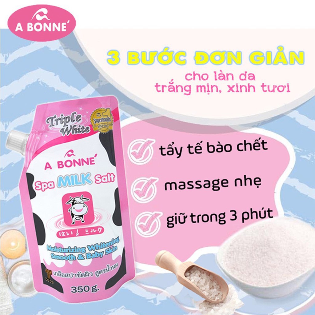 Muối tắm sữa bò tẩy tế bào chết Thái Lan A Bonne Spa Milk Salt 350gr, tẩy tbc cơ thể, làm trắng, cung cấp protein cho da