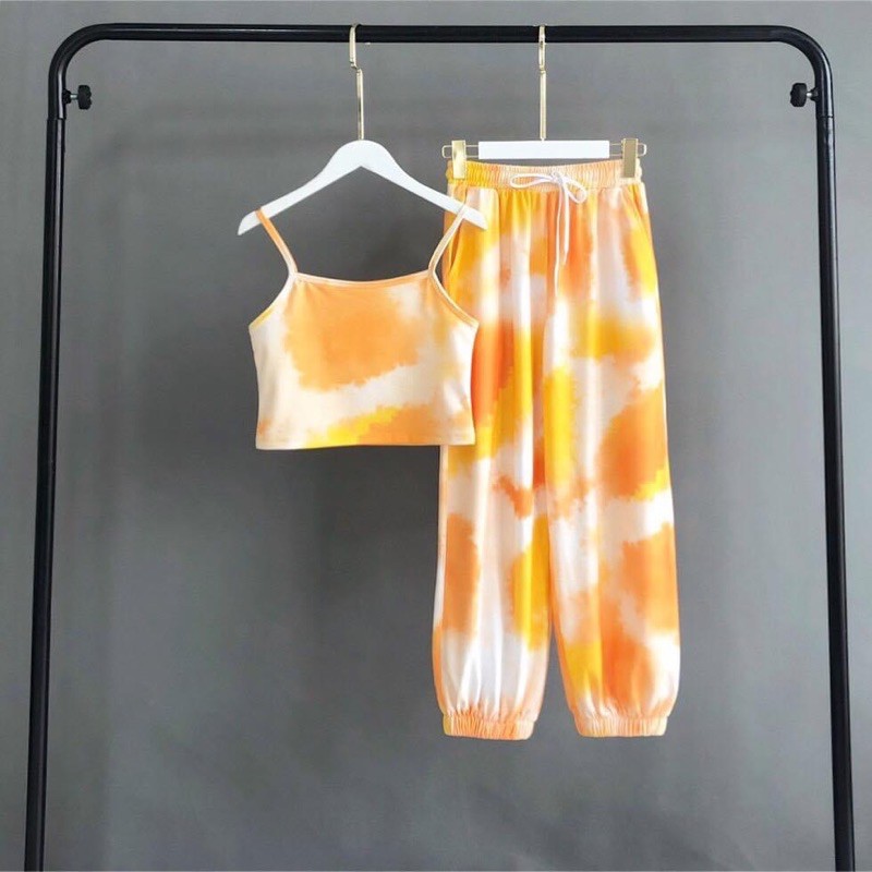 Set Áo CropTop Hai Dây-Jogger Pant Loang Màu Ảnh Thật