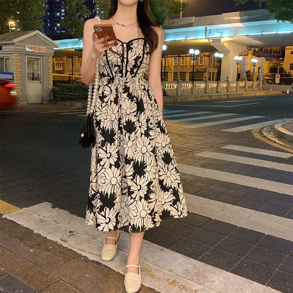 Đầm Hai Dây Dáng Dài Họa Tiết Hoa Thời Trang Cho Nữ