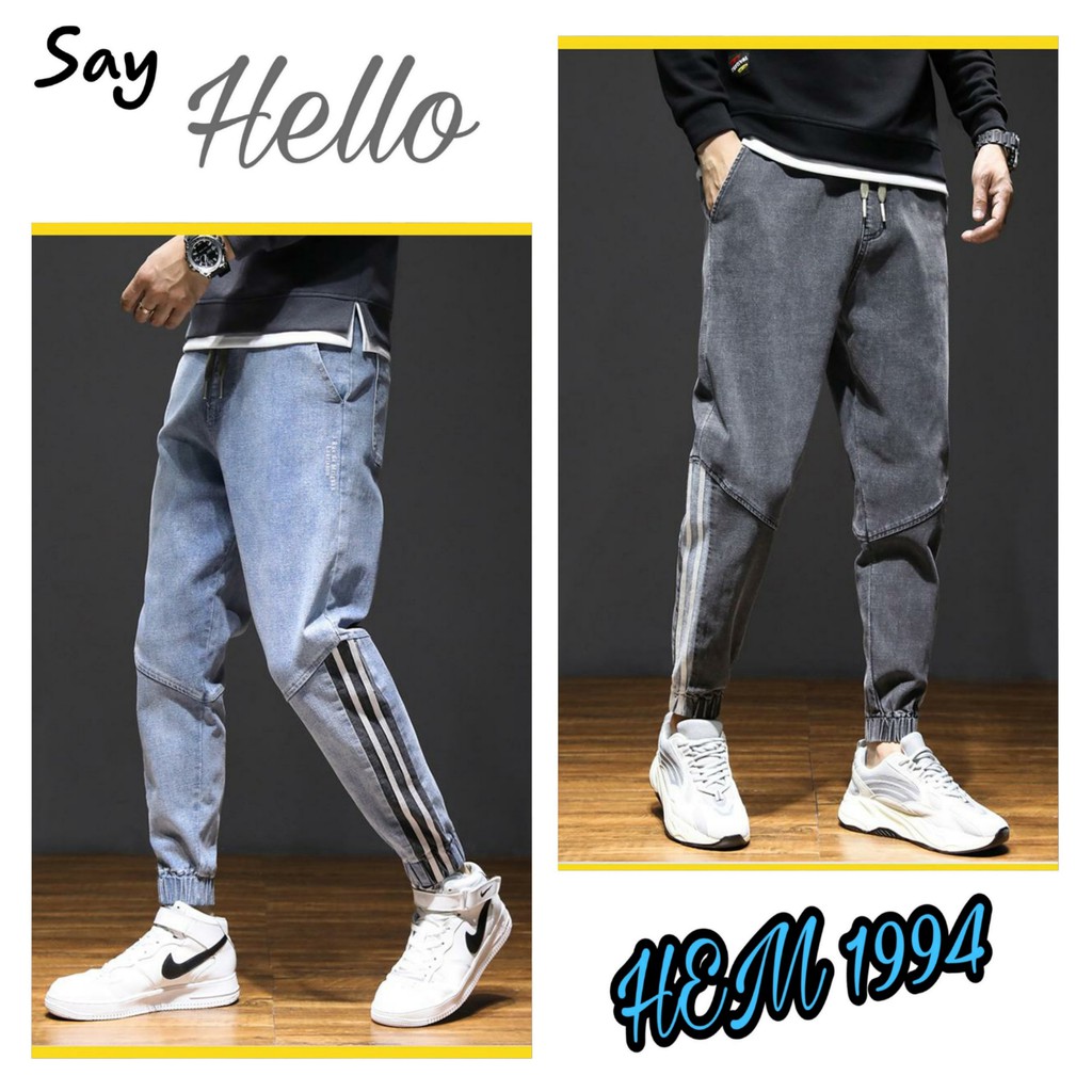 Quần Jean jogger (bò) nam phong cách Hip-hop hơi hướng Hàn Quốc họa tiết kẻ sọc | BigBuy360 - bigbuy360.vn