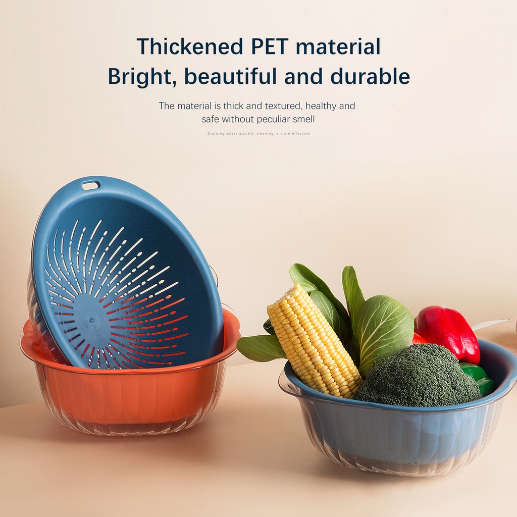Rổ rửa rau củ quả JUJIAJIA thiết kế hai tầng tiện dụng