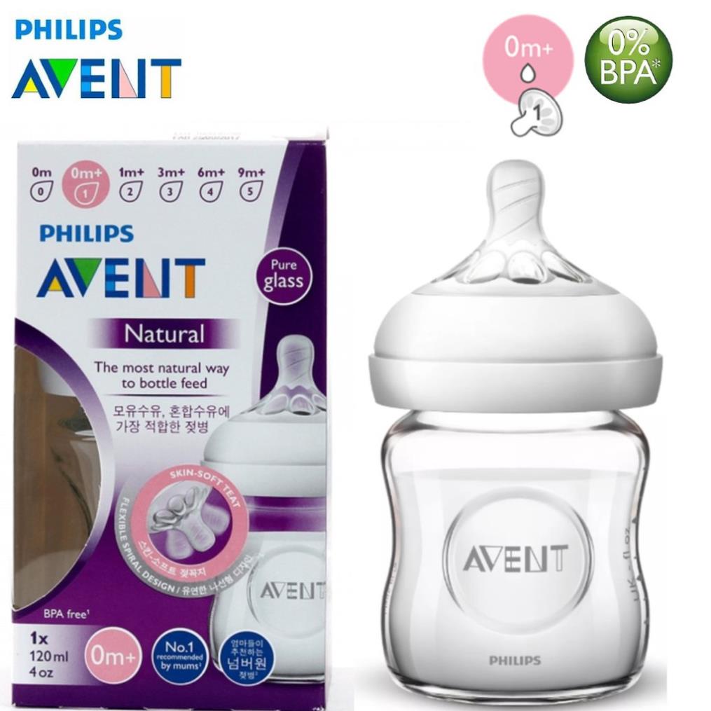 Bình sữa Philips Avent thủy tinh mô phỏng tự nhiên dung tích 120ml SCF671/13 ( bình thủy tinh 120ml )