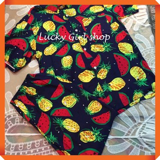 Bộ Sơ Mi Dưa Hấu Nam Nữ Vải Lanh Loại I Size 45-65Kg - Lucky Girl shop NHA TRANG