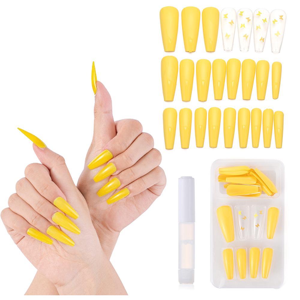 DIACHAVN Hộp 24 Móng Tay Giả Hình Bướm Màu Vàng Cho Nữ