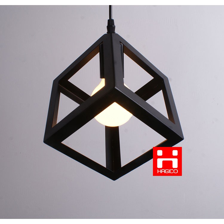 Đèn trang trí thả trần khung sắt hình lập phương hình vuông
