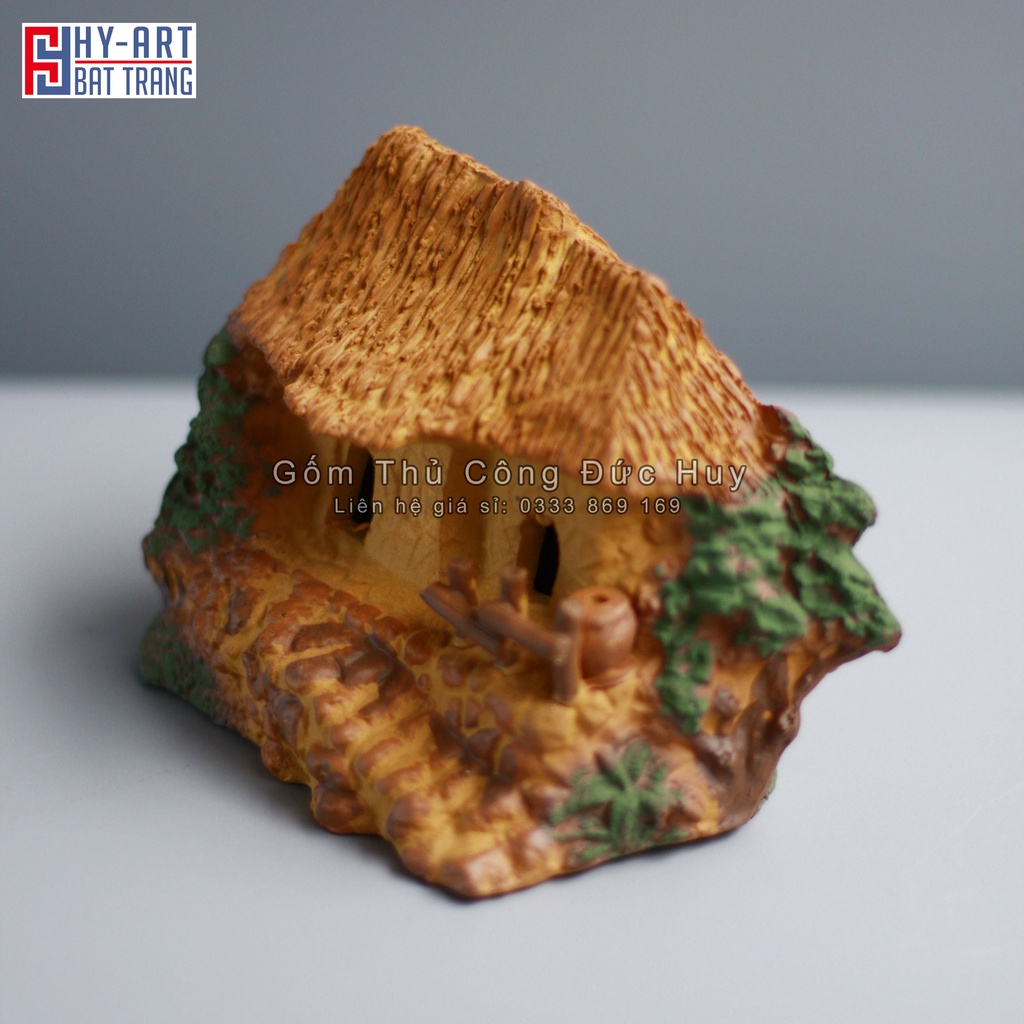 Tiểu cảnh hồ cá, trang trí bể cá cảnh, mô hình Nhà rơm trang trí hòn non bộ chậu cây bonsai