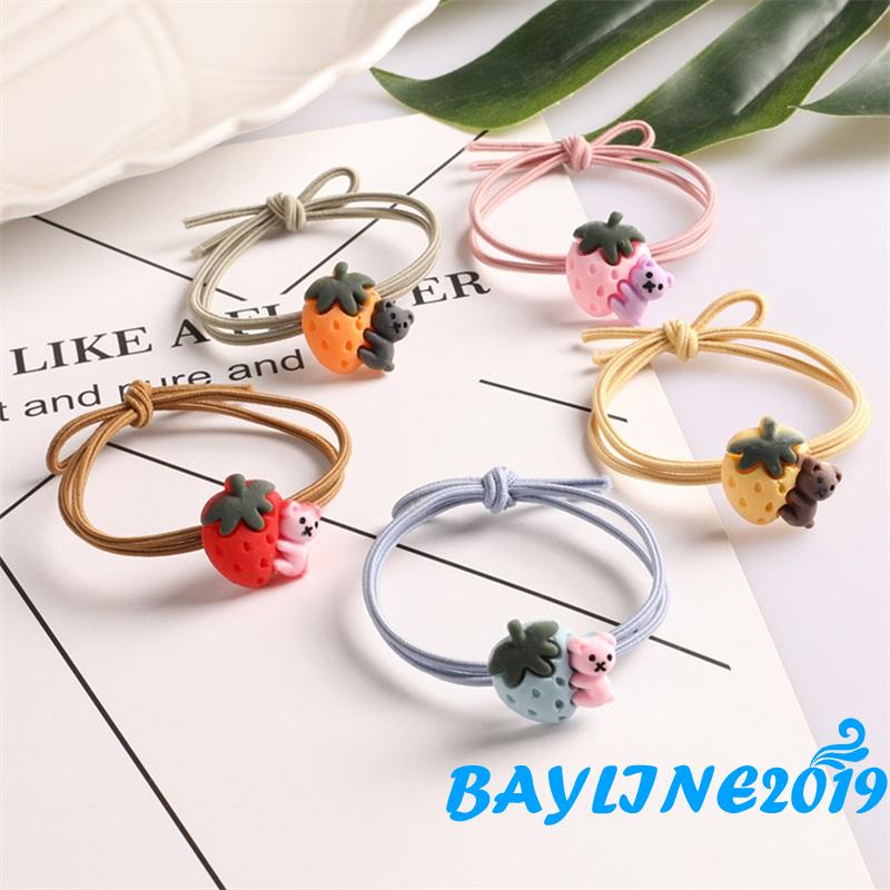 Dây buộc tóc cao su co giãn tốt in hình gấu dâu tây hoạt hình cho bé