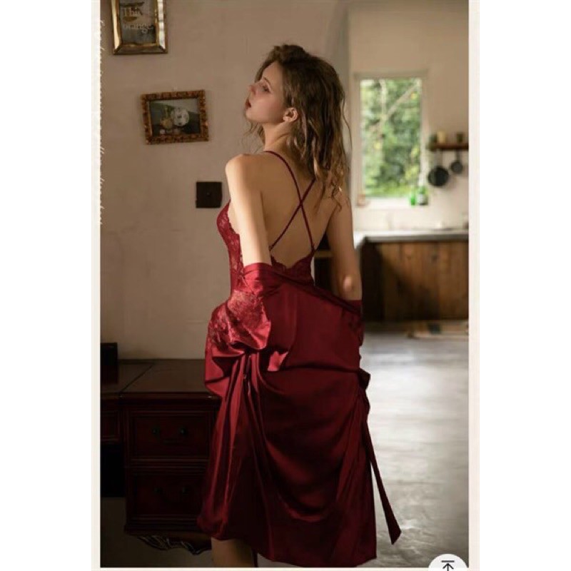 ÁO CHOÀNG LỤA SATIN DÁNG DÀI THẮT EO (VER 1) - ĐÍNH REN HOẠ TIẾT - SEXY, GỢI CẢM & QUYẾN RŨ - D0150