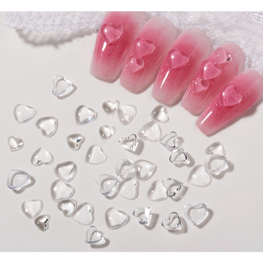 1 Túi Đá Pha Lê 3D Trong Suốt Hình Trái Tim Phẳng Trang Trí Móng Tay DIY