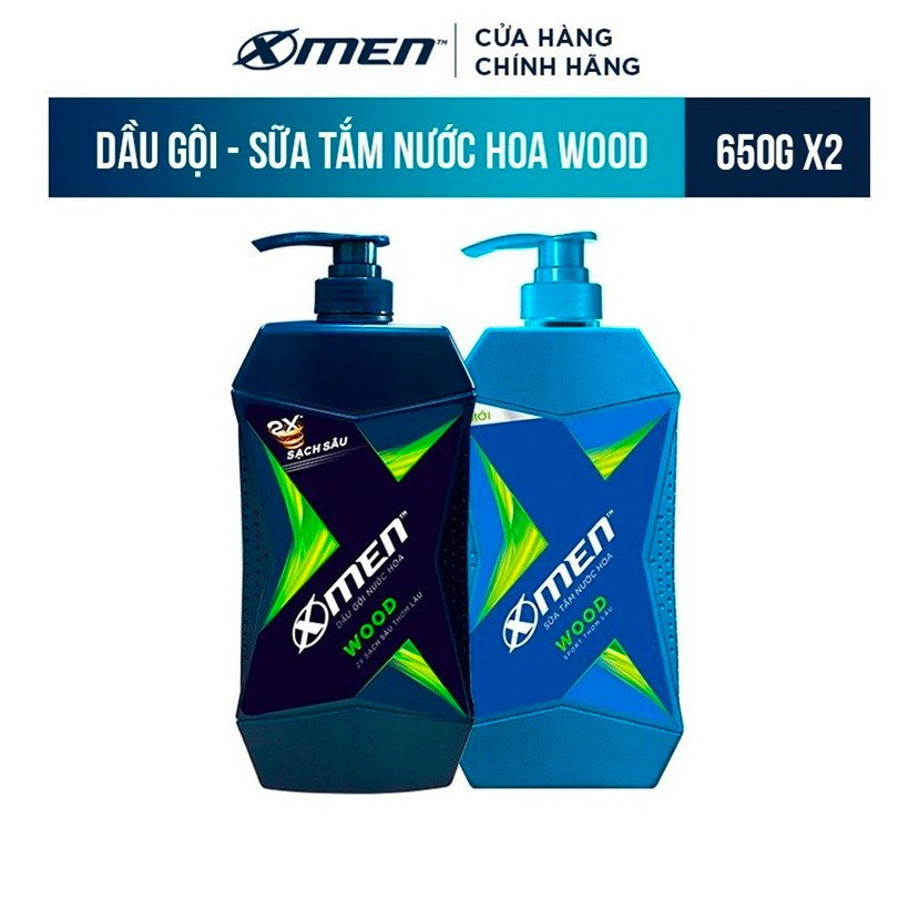 [Mã FMCGM50 - 8% đơn 250K] Combo Dầu Gội X-Men Nước hoa Wood 650G và Sữa Tắm X-Men Nước hoa Wood 650G