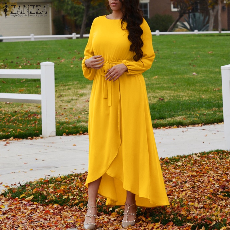 Đầm maxi ZANZEA tay dài cổ tròn thời trang thanh lịch cho nữ