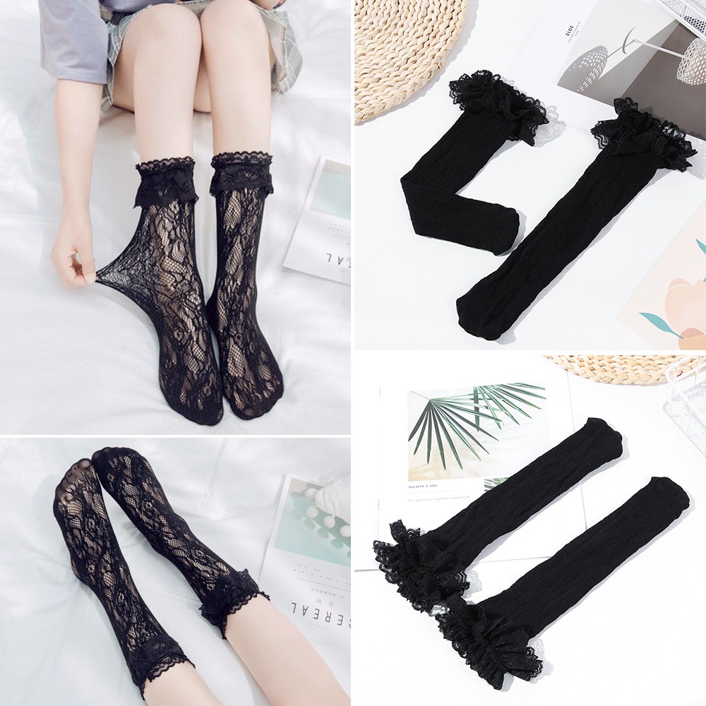 Tất lolita bằng nylon đính nơ phối ren trong suốt chất lượng cao hợp thời trang cho nữ cosplay hầu gái | WebRaoVat - webraovat.net.vn