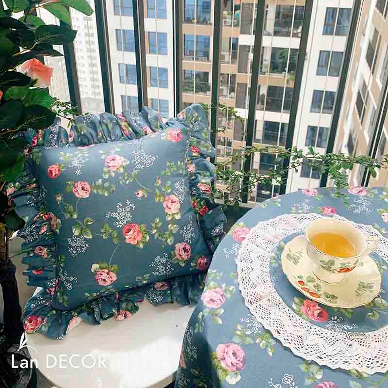 Khăn trải bàn canvas hoa trà Châu Âu sang trọng Landecor - TB547