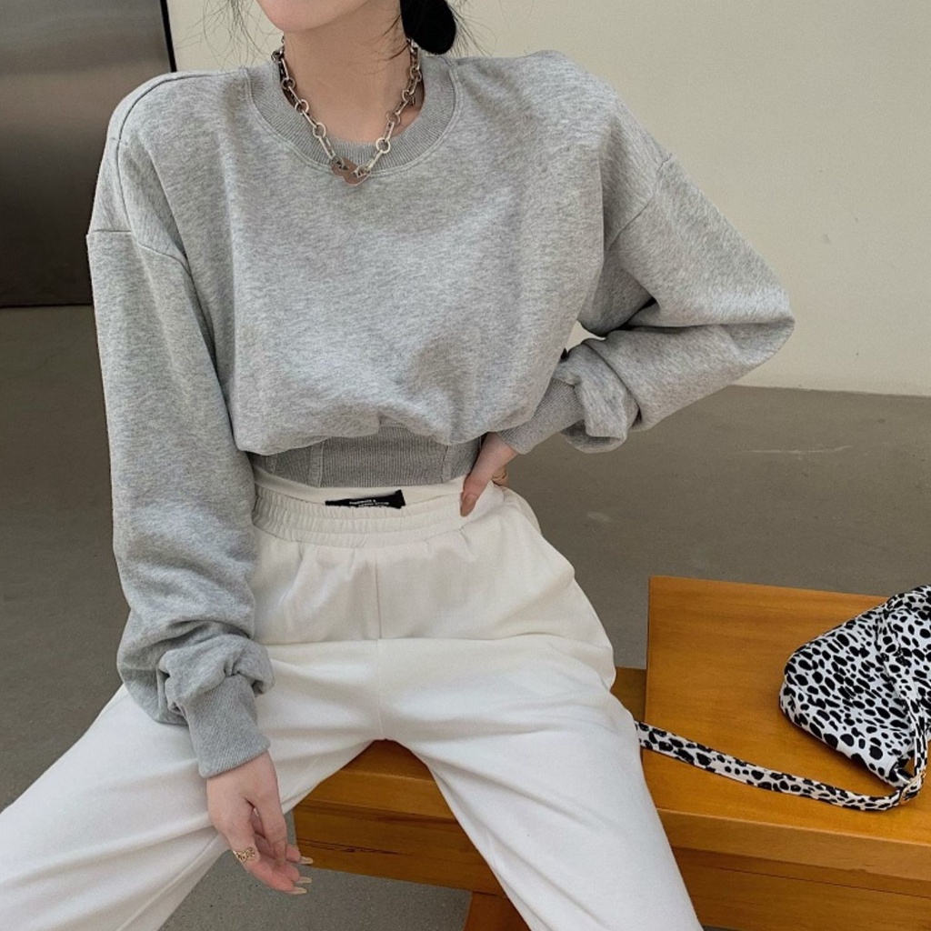 COZOK Áo len tay dài dáng rộng phong cách Hàn Quốc dễ phối đồ