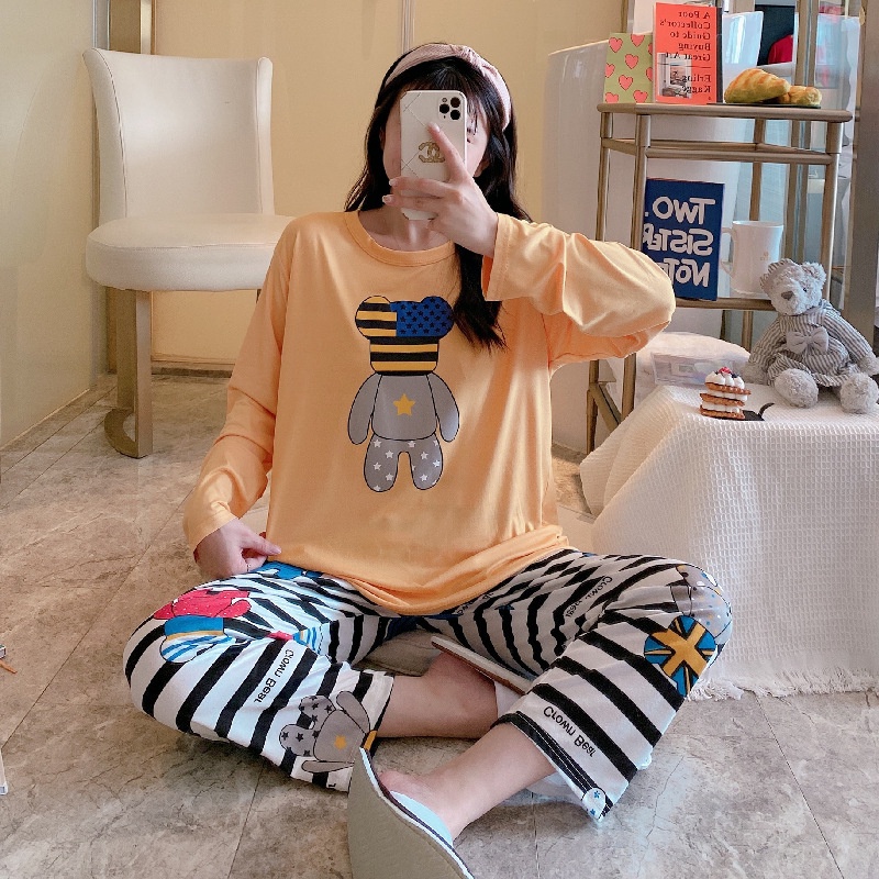 Đồ Bộ Nữ Thun Cotton Tay Dài Quần Dài, Đồ Mặc Ở Nhà Quảng Châu, Họa Tiết Hoạt Hình Dễ Thương TD06 | BigBuy360 - bigbuy360.vn