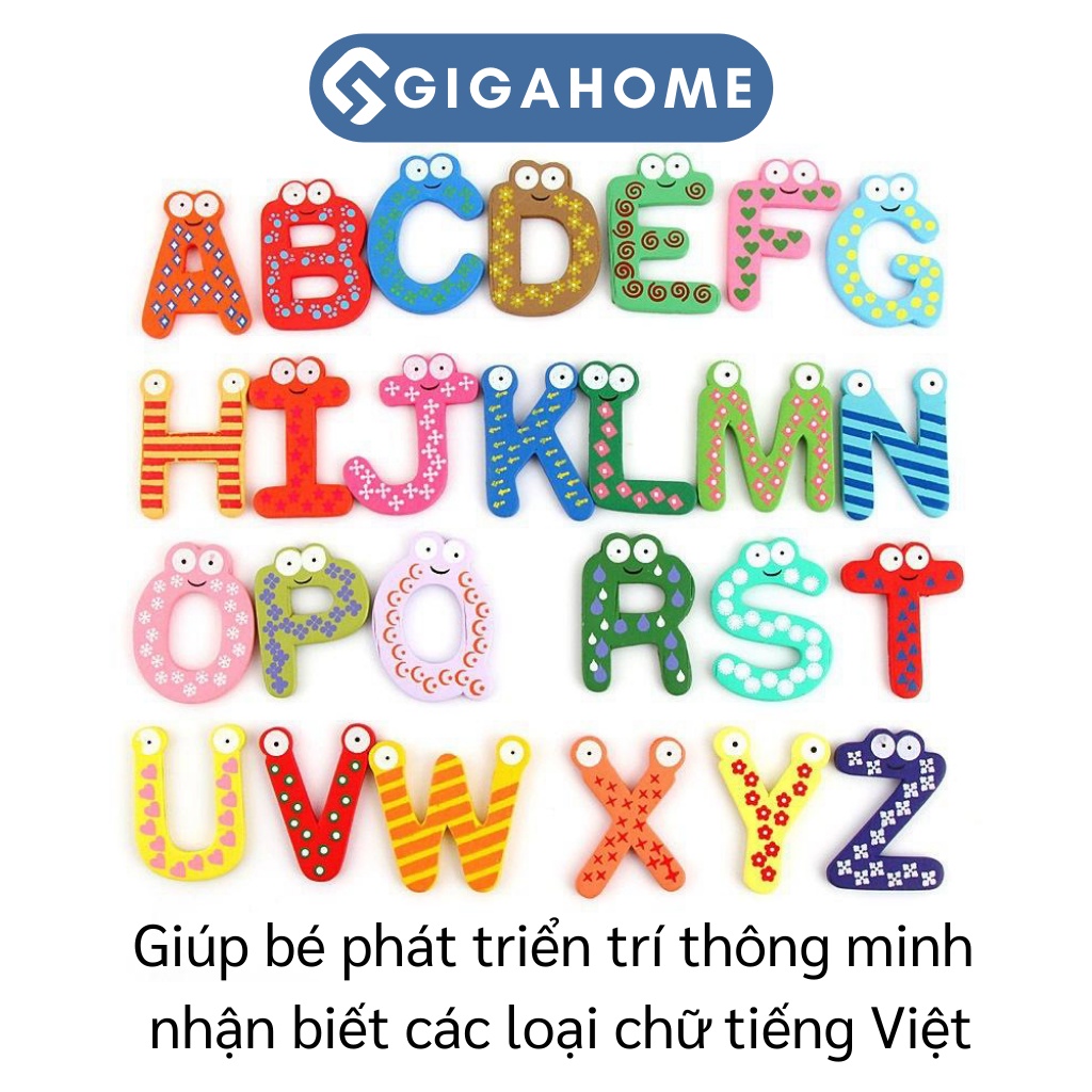 Combo 26 Chữ Cái Tiếng Việt GIGAHOME Bằng Gỗ Có Nam Châm Giáo Dục Bé 6377