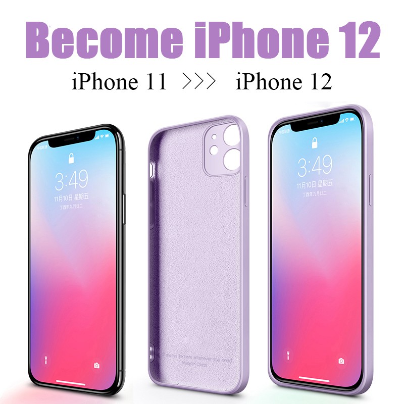 【Become iPhone 12】 Straight Square Edge Liquid Silicone Soft Phone Case For iPhone 11 Pro Max X XR XS Max 8 7 6 6S Plus + SE 2020 Cover Casing With Velvet Inside With Full Cover Camera Protection