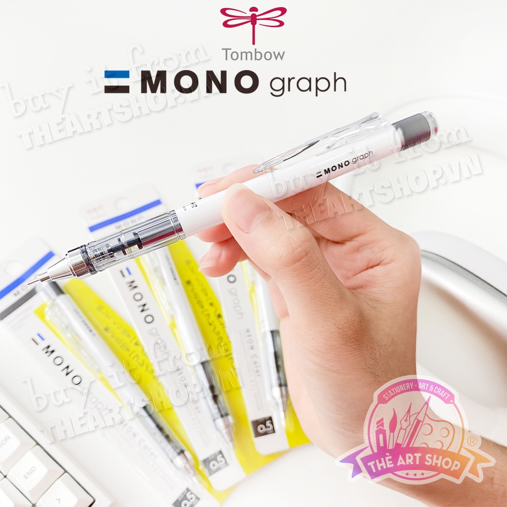 Bút chì bấm cơ khí lắc đẩy ngòi TOMBOW Mono graph White THEARTSHOP