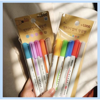 Set 5 bút highlight vintage trang trí planner, sổ ghi chép style Hàn Quốc