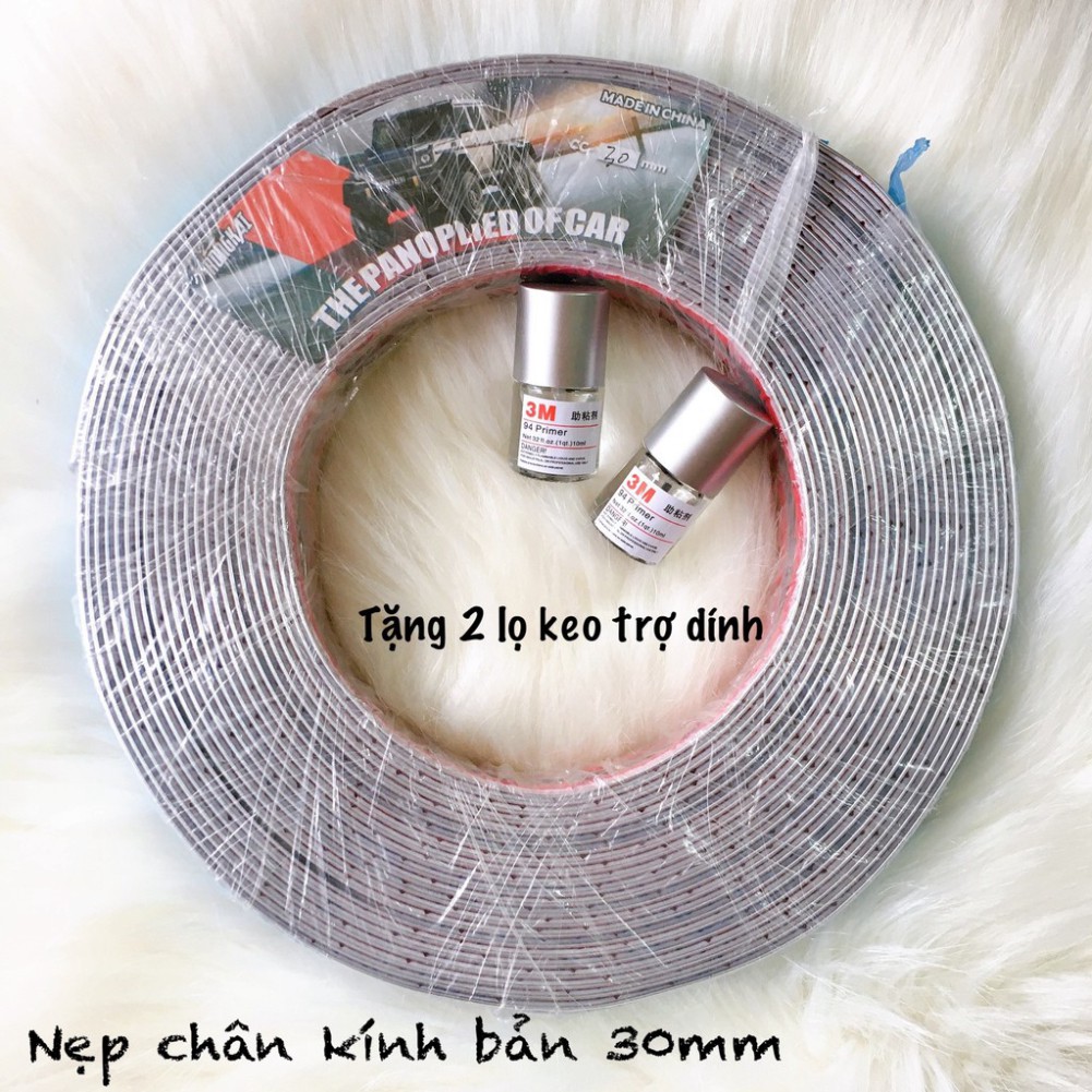 Nẹp Viền Chân Kính Mạ CROM Cao Cấp Dán Chân Kính Xe Hơi Cuộn13M x 3CM Kèm 02 Lọ Keo Trợ Dính 3M