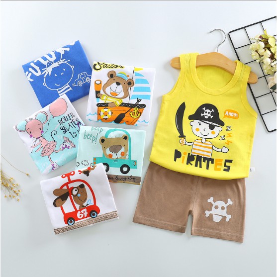 Set bộ quần áo ba lỗ cho bé trai bé gái (từ 1 - 8 tuổi) VEMZKIDS 7 mẫu hè