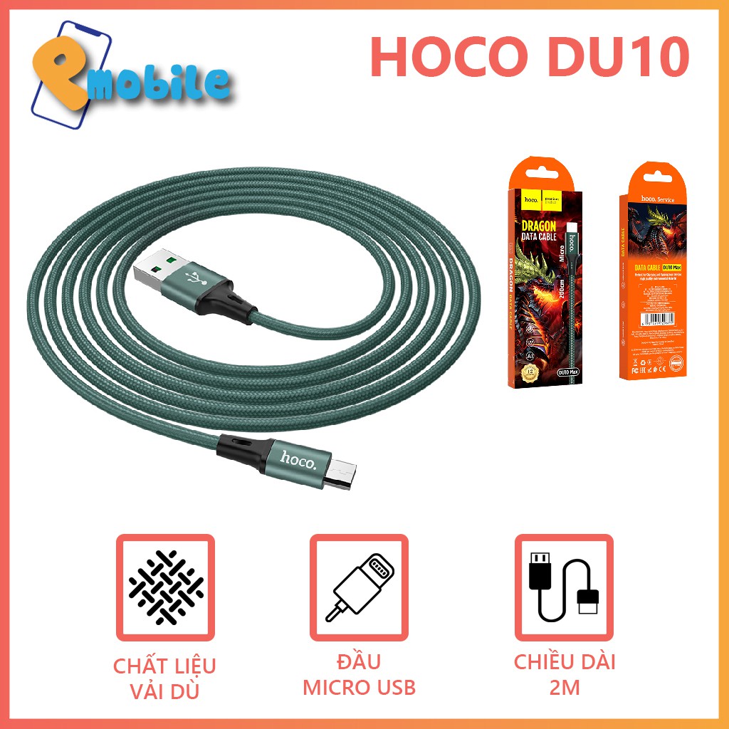 Cáp sạc nhanh Hoco DU10 dành cho thiết bị Android, jack Micro Usb