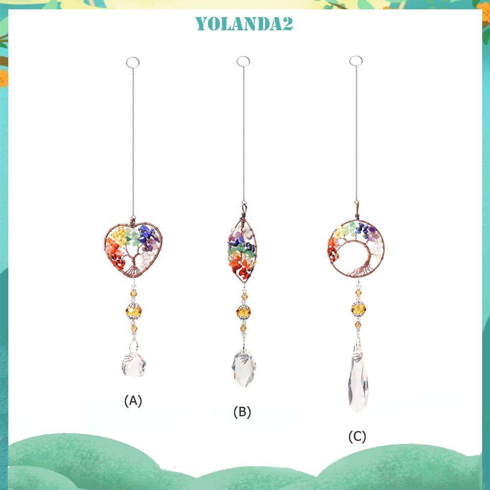 Mặt dây treo trang trí cửa sổ vườn nhà lăng kính pha lê mẫu cây đời có hạt đá