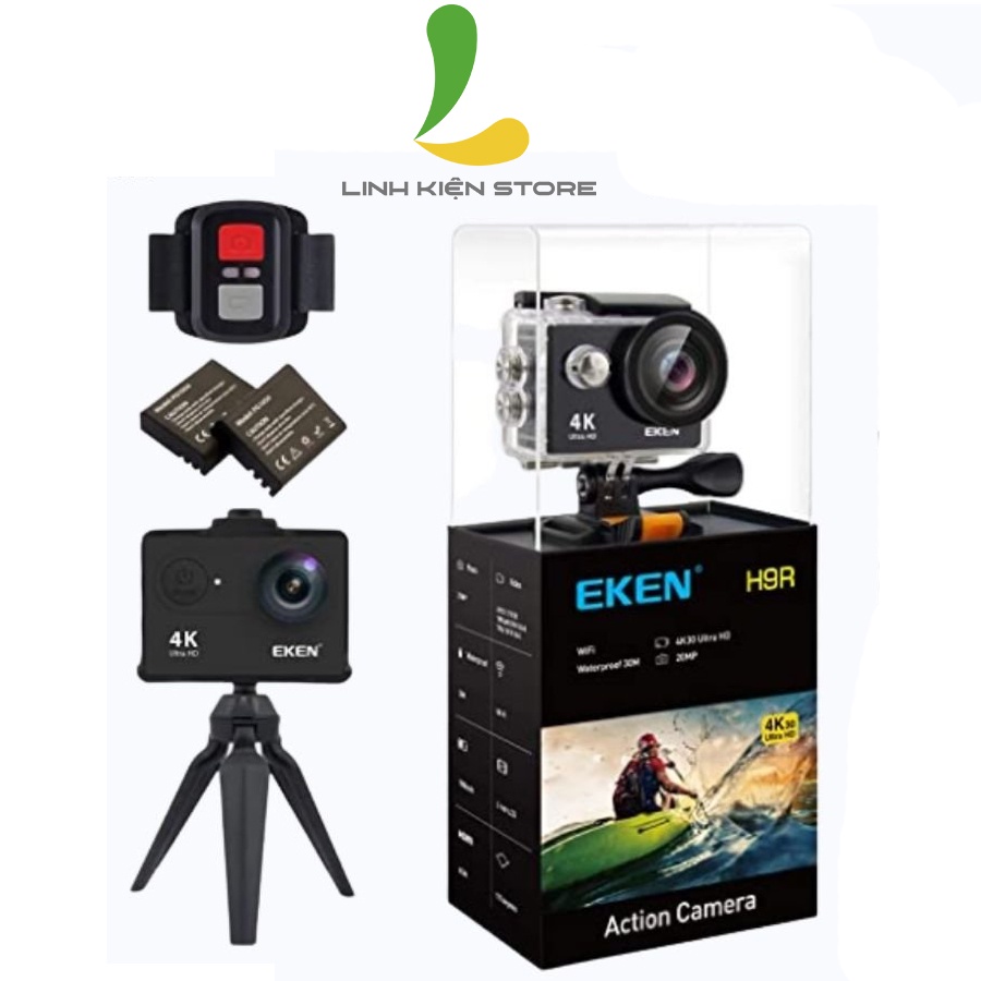 Combo Camera Eken H9r – Bản mới nhất Version 8.1, Quay video 4K @30fps Bản 2 Pin + Dock sạc đôi + Tripod