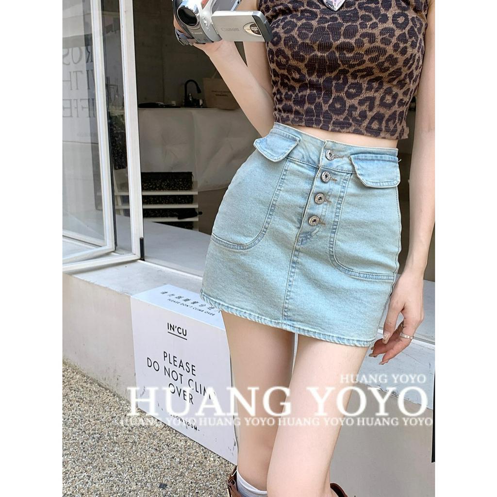 Chân váy jean Mini Lưng Cao Màu Xanh Dương Phong Cách Mỹ Cổ Điển Thời Trang Mùa Hè Hàng Mới Dành Cho Bạn Gái