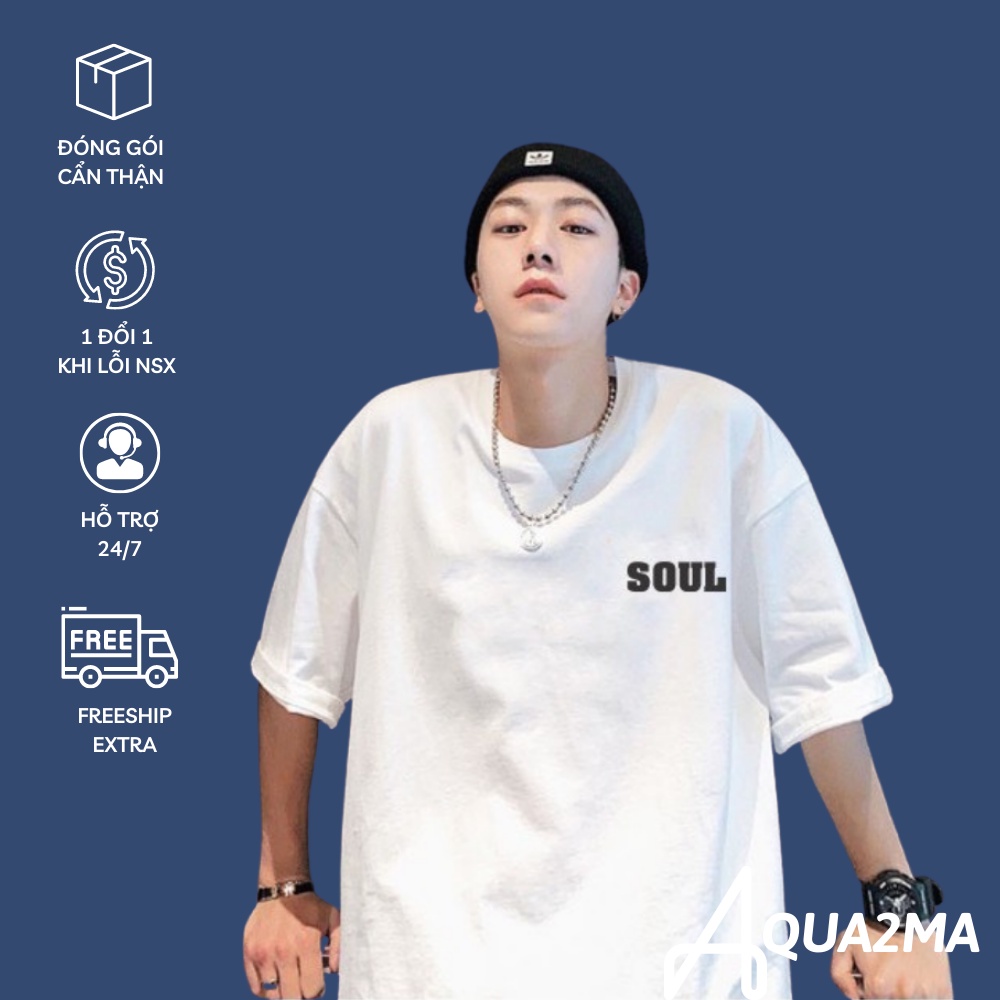 Áo phông form rộng Aqua2ma áo thun tay lỡ unisex SOUL Cotton rẻ đẹp freesize 40-70kg