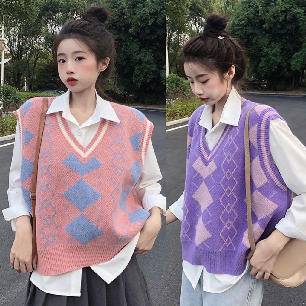 Set áo sơ mi + áo khoác dệt kim không tay mềm mại thời trang dành cho nữ