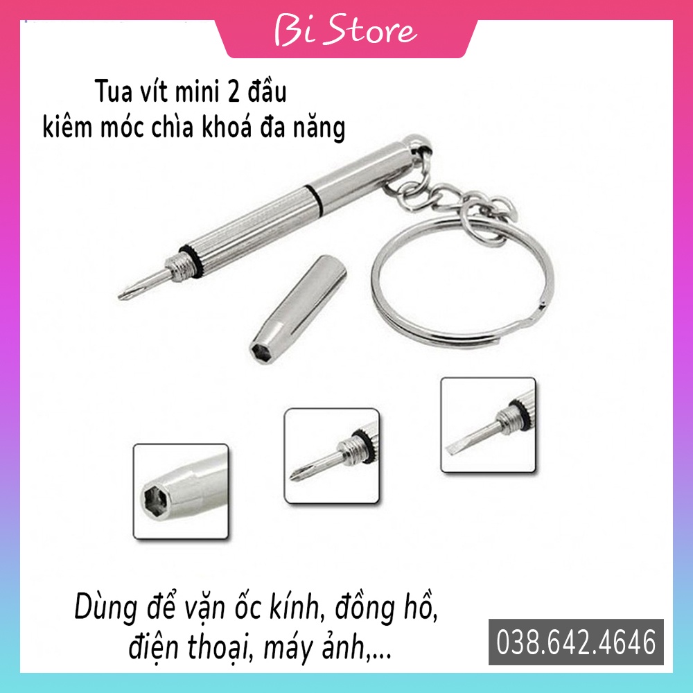 Tua vít mini 2 đầu kiêm móc chìa khoá đa năng - Tô vít vặn ốc kính, đồng hồ, điện thoại,...