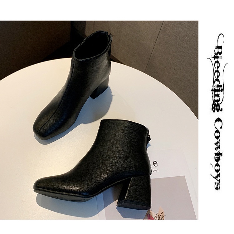 MS296 Bốt da nữ mũi vuông, boots cao cổ nữ