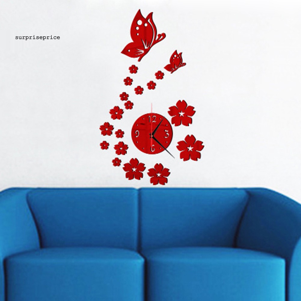 Đồng hồ dán tường tráng gương trang trí phòng nhà hình bướm 3D tinh xảo