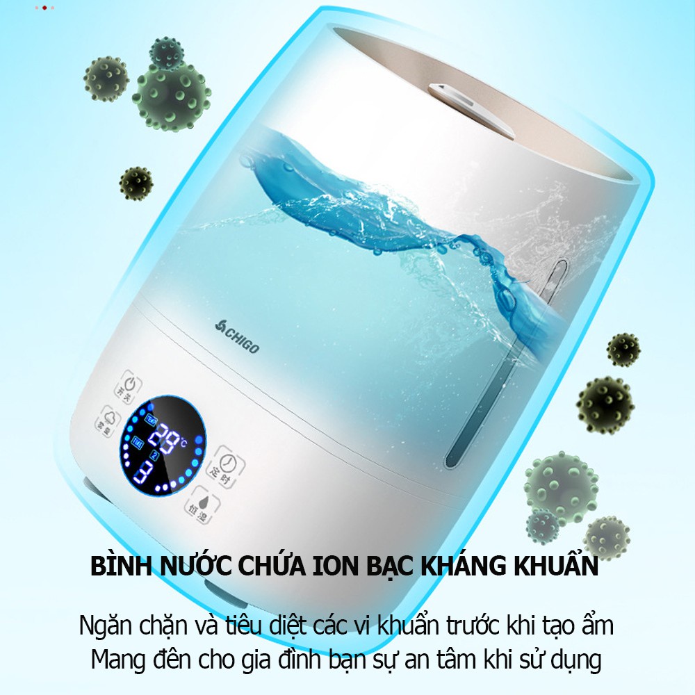 Máy Phun Sương Tạo Ẩm Chính hãng CHIGO - Máy Tạo Ẩm Dung Tích Lớn 4L, Ngắt Khi Hết Nước, Phun Sương Đều Công suất 30W | BigBuy360 - bigbuy360.vn