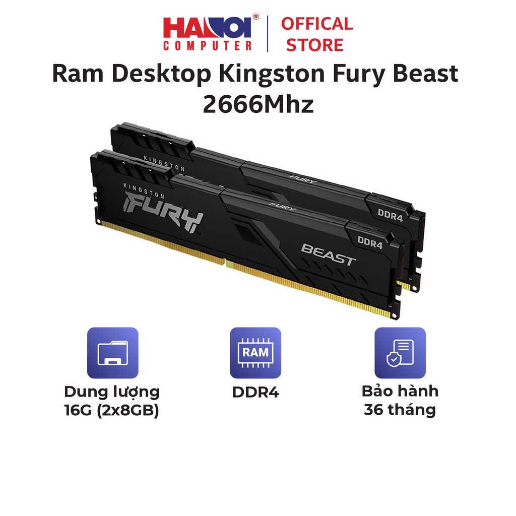 Ram Desktop Kingston Fury Beast (KF426C16BBK2/16) 16GB (2x8GB) DDR4 2666Mhz