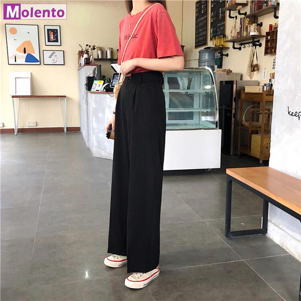 Quần Tây Nữ Lưng Cao MOLENTO Quần Ống Rộng Cạp Cao Suông Dài Eo Thon Tôn Dáng Chất Vải Tuyết Mưa Dầy Dặn - M113