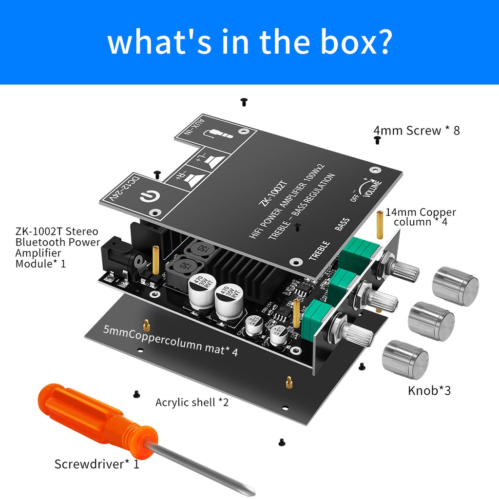 Bảng Mạch Khuếch Đại Âm Thanh ZK-1002T Bluetooth 5.0 100Wx2 Chuyên Dụng