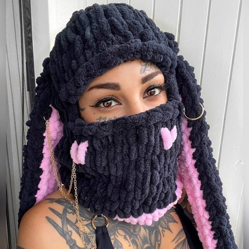 Mũ Dệt Kim Đính Tai Thỏ Hoạt Hình Chống Gió Thời Trang Thu Đông