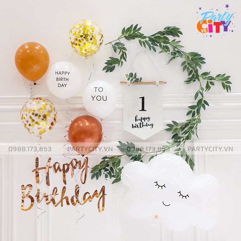 【PartyCityvn】Set Trang Trí Sinh Nhật Hàn Quốc Kèm Dây Lá Trang Trí Bóng Màu Đặc Biệt Cho Bé Trai, Bé Gái Và Người Lớn