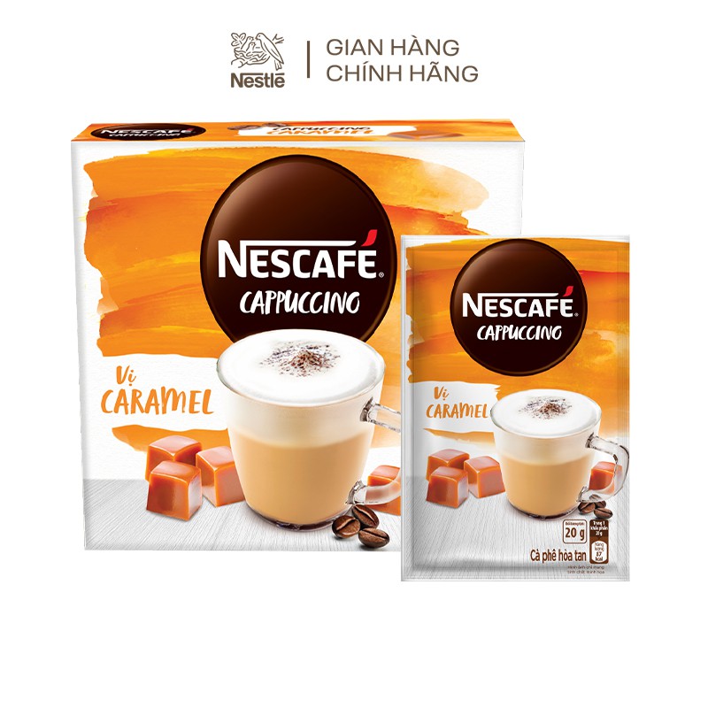 [BAO BÌ MỚI] Cà phê hòa tan NESCAFÉ Cappuccino Vị Caramel (Hộp 10 gói x 20g)