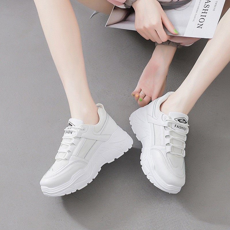 Giày Sneaker Nữ mặt da phối lưới đế độn cực chất, dễ mix đồ