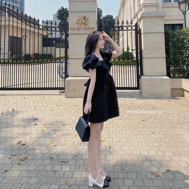Áo váy xốp tay bồng lưng nơ - Jennie dress kèm ảnh thật