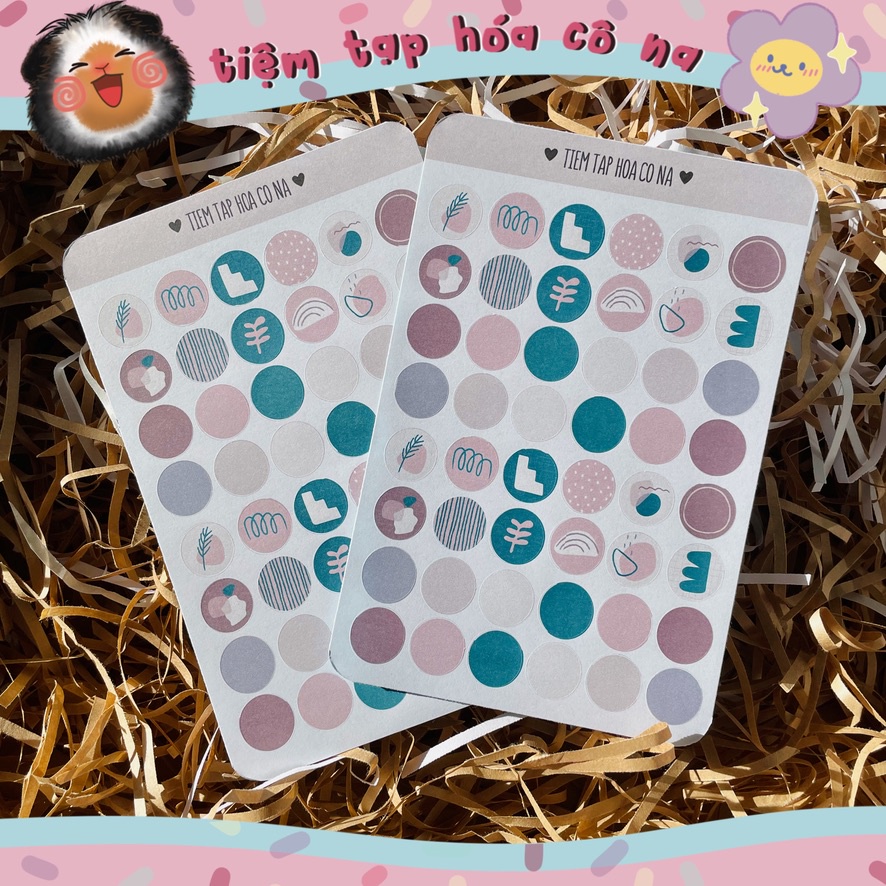 Sticker/hình dán trang trí hình tròn tone nâu sáng, trang trí sổ,bullet journal/dán thiệp -tiemtaphoacona
