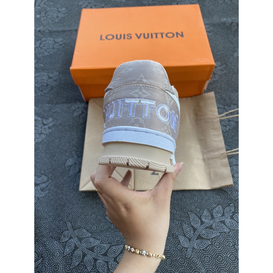 | Freeship - ẢNH THẬT | Giày Thể Thao LV Trainer màu hồng nhạt bản cao cấp  full phụ kiện