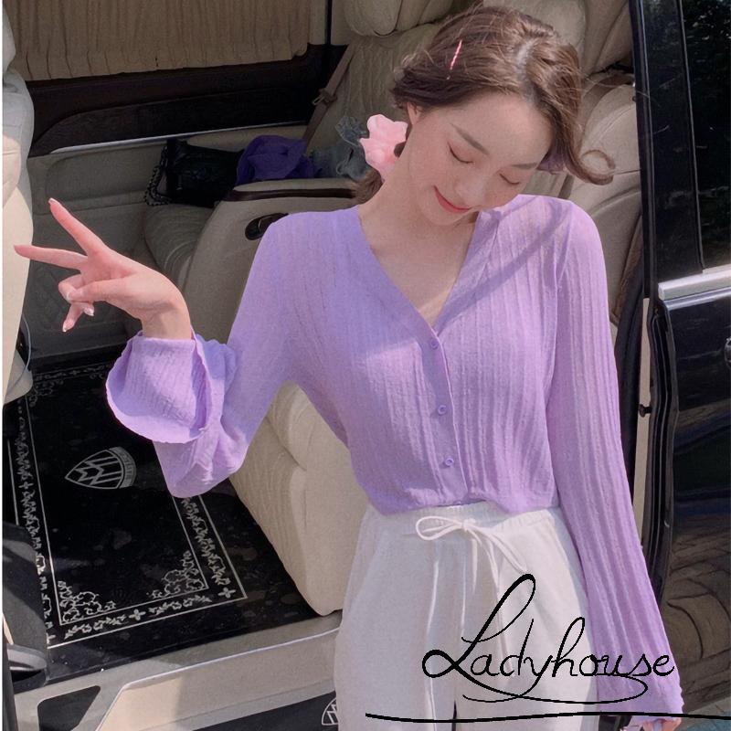 Áo Cardigan Dệt Kim Tay Dài Cổ Chữ V Cài Nút Màu Trơn Cho Nữ