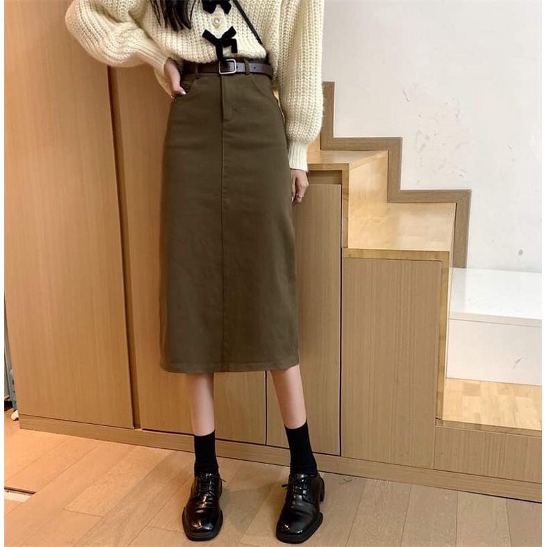 Chân váy kaki dài dáng chữ A màu đen, nâu, kaki