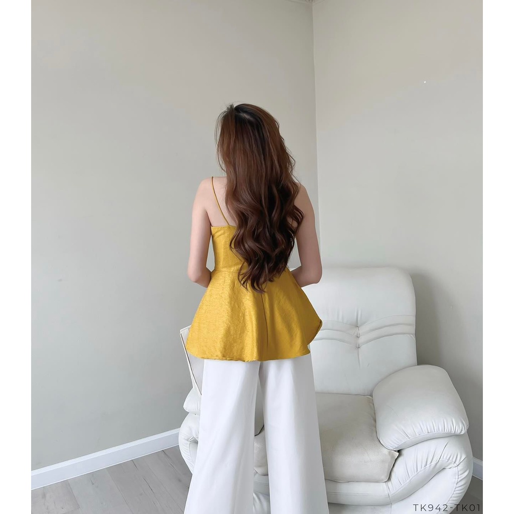 [HÀNG THIẾT KẾ CAO CẤP] Áo Hai Dây Xòe Peplum Tôn Dáng Màu Vàng Đi Tiệc / Đi Biển Nữ Tính