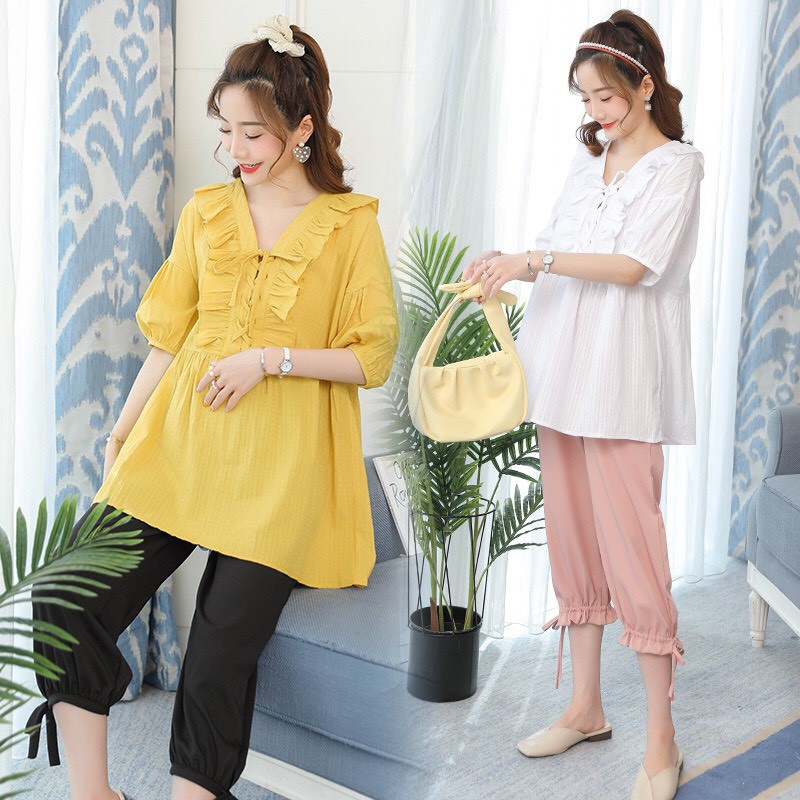 Áo bầu thiết kế, dáng babydoll chất đũi dày dặn - 𝐀𝐁𝟒𝟒